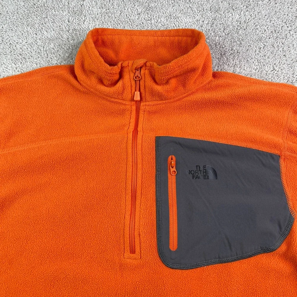 North Face Sweatshirt Mens Medium Orange Polartec Classic Fleece Quarter Zip